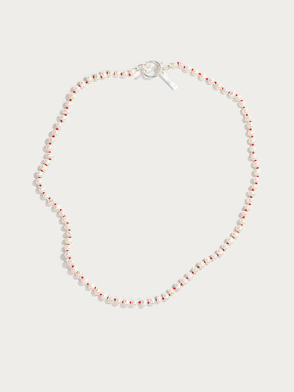 Knotted pearl necklace - Red