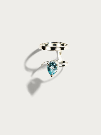 Invisible double ring with Blue topaz