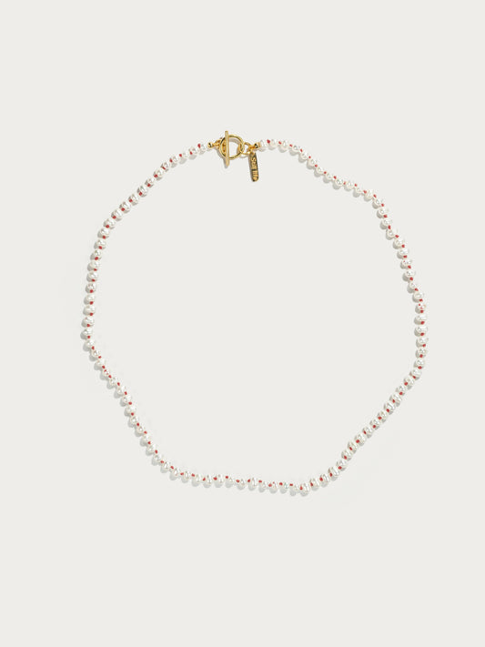 Knotted pearl necklace - Red Gold