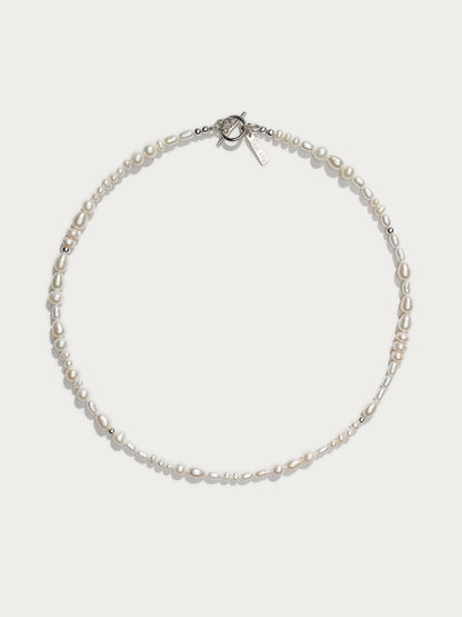 Freshwater Pearl Ligne Necklace - Silver