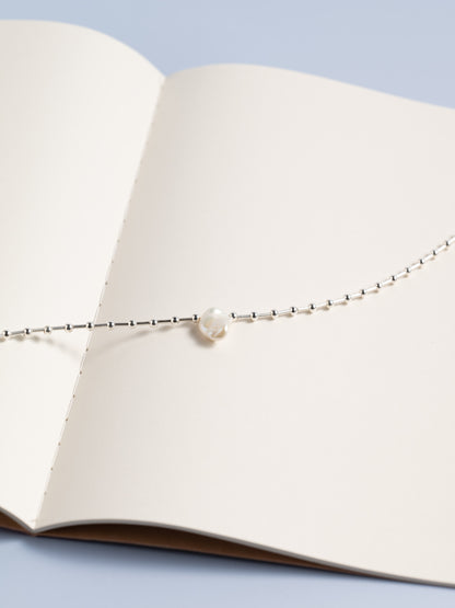 Single Keshi Pearl Ball Necklace - Silver