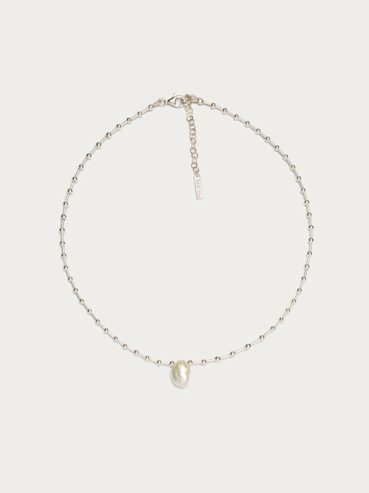 Single Keshi Pearl Ball Necklace - Silver