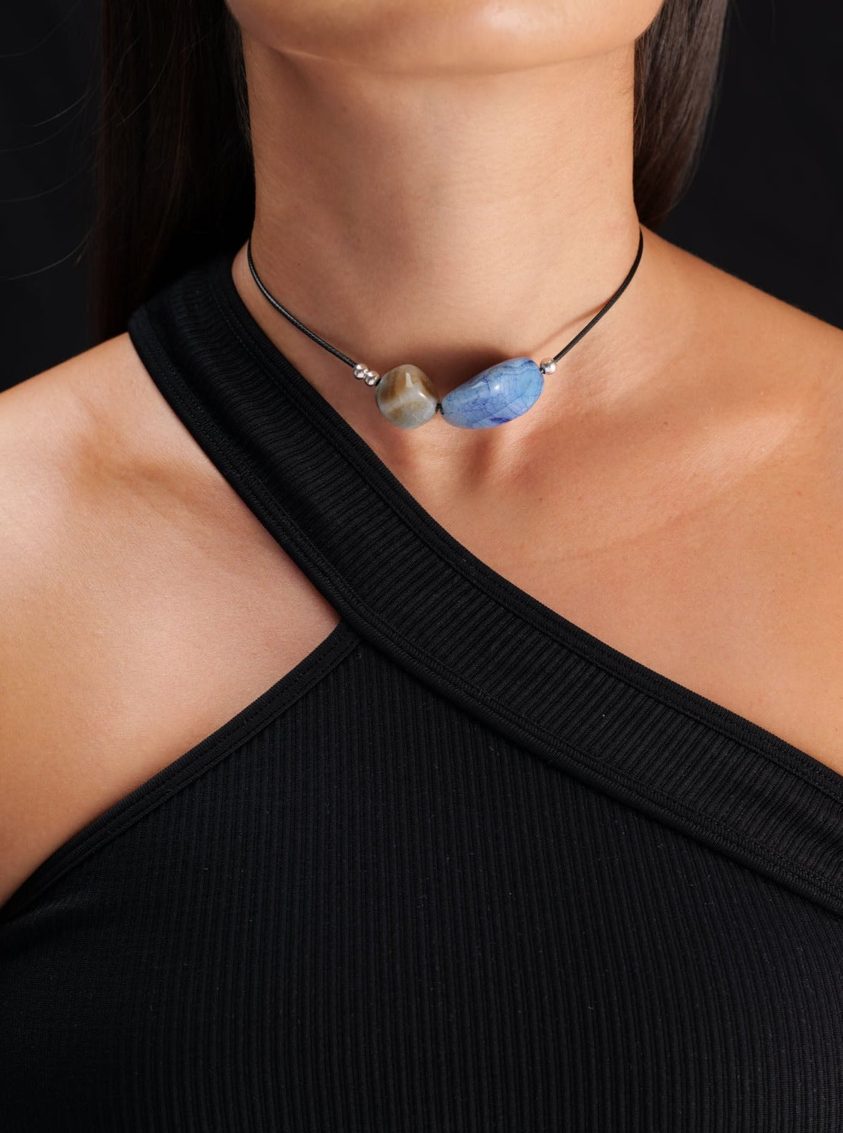 Agate Stone Necklace #2 Blue/ Grey