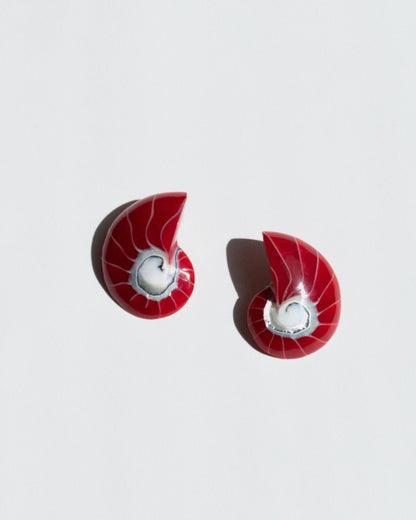 Red Nautilus Shell Earrings