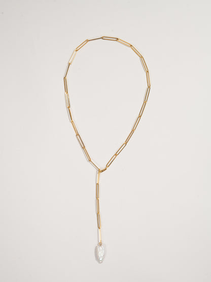 Gold Angle Necklace with Pearl