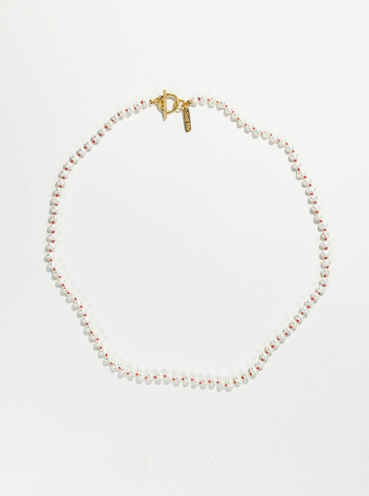 Knotted pearl necklace - Red Gold